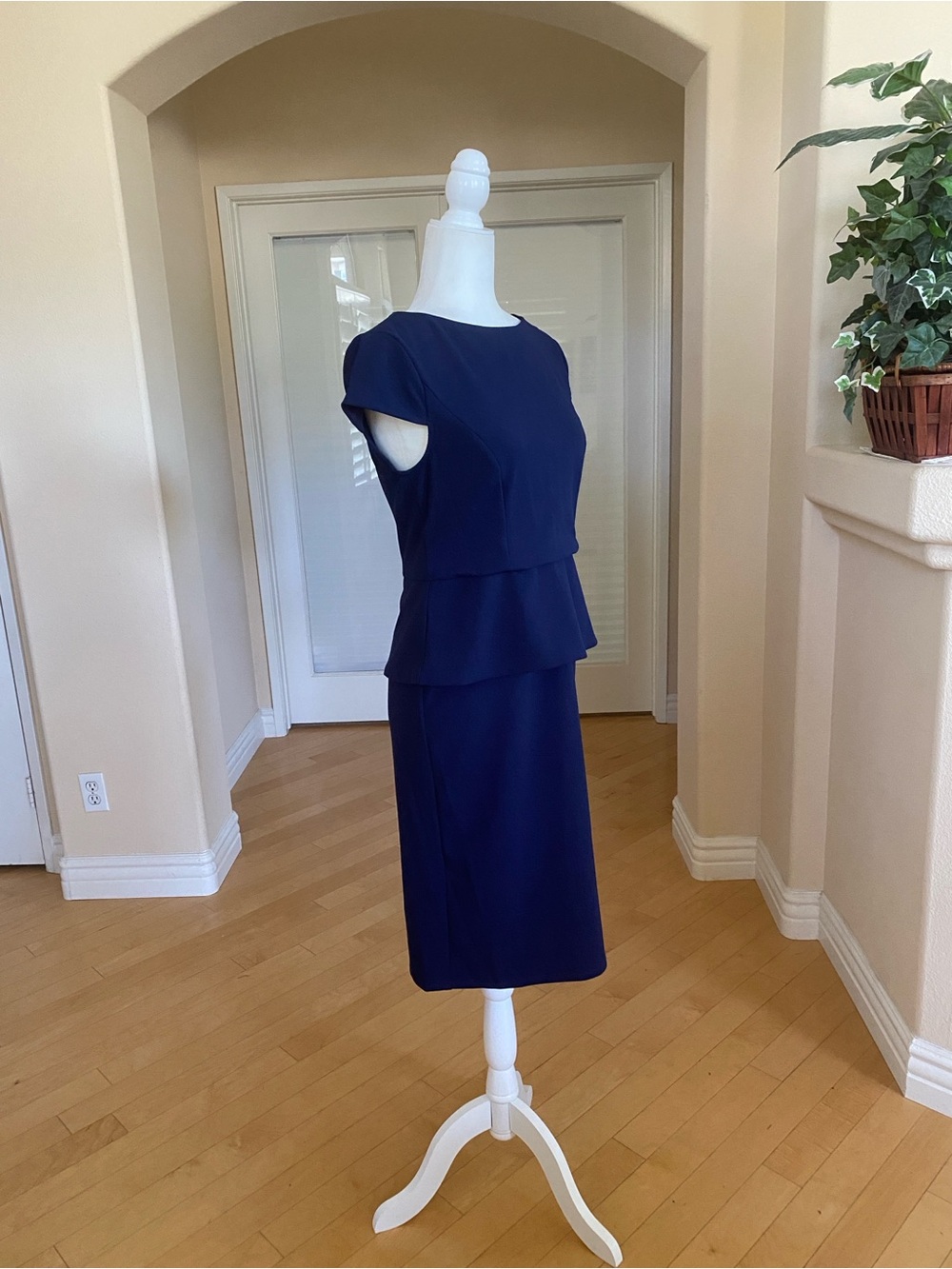 London Times Navy Peplum Midi Dress - Picture 4 of 7